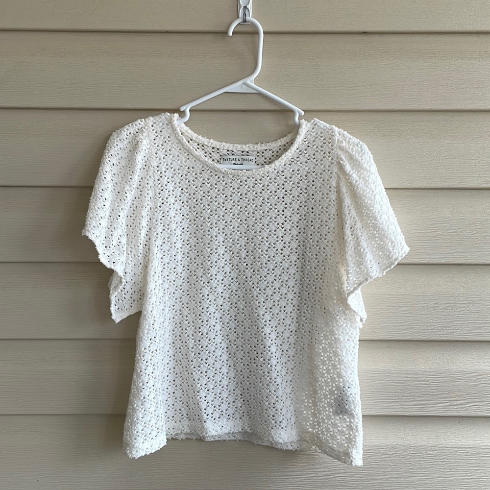 Madewell Texture & Thread Eyelet Flutter-Sleeve Top